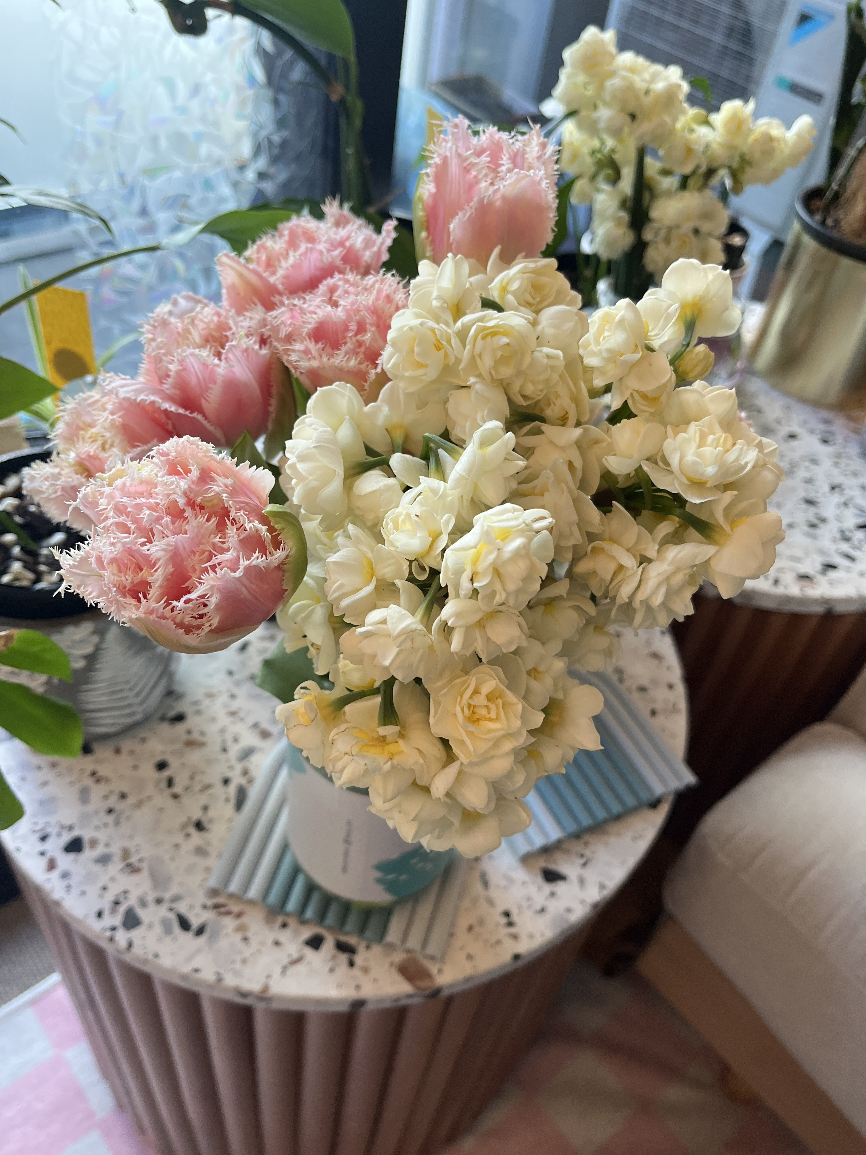 Flatlay with dark marble, brass accents, and velvet fabric